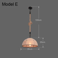 Lustre vintage en corde de chanvre avec abat-jour en fer pour bars et cafés - Style Bohème Industriel