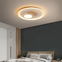 Plafonnier rond moderne en bois véritable avec LEDs décoratives - Éclat Naturel