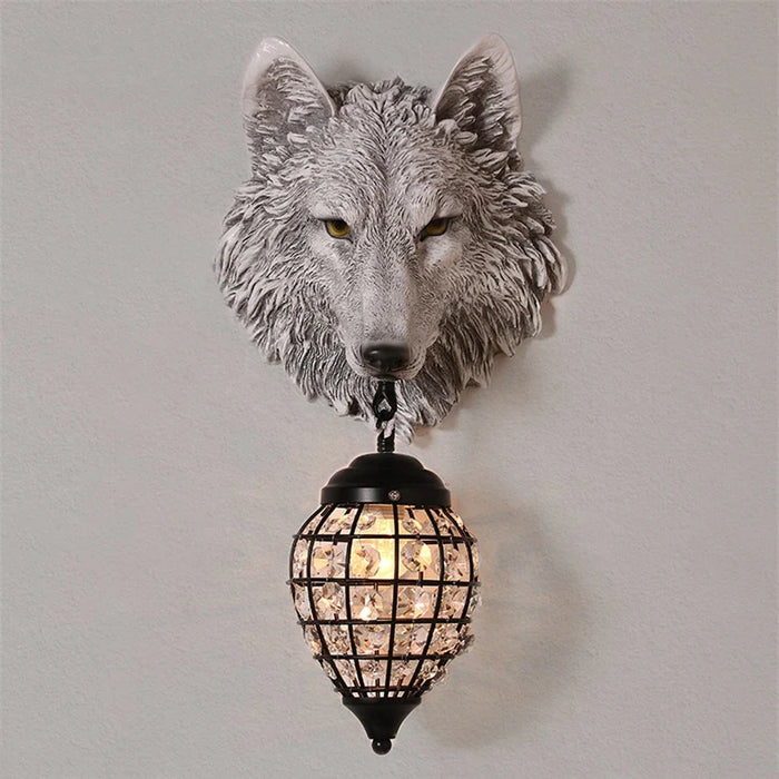 Applique murale vintage en résine loup avec LED intégrée