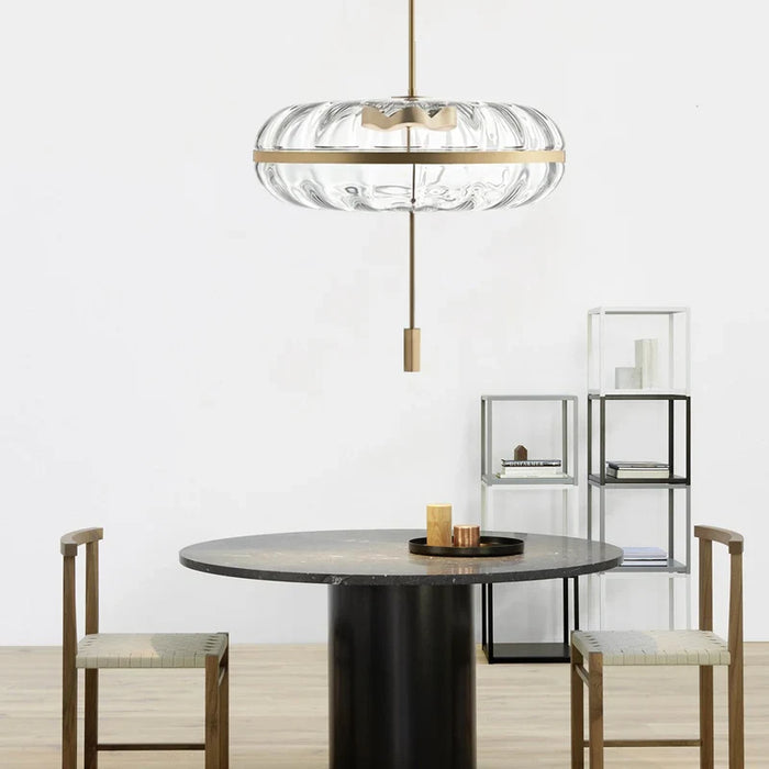 Suspension design post-moderne « Onde de Luxe » : Réplique en verre ovale pour salle à manger loft
