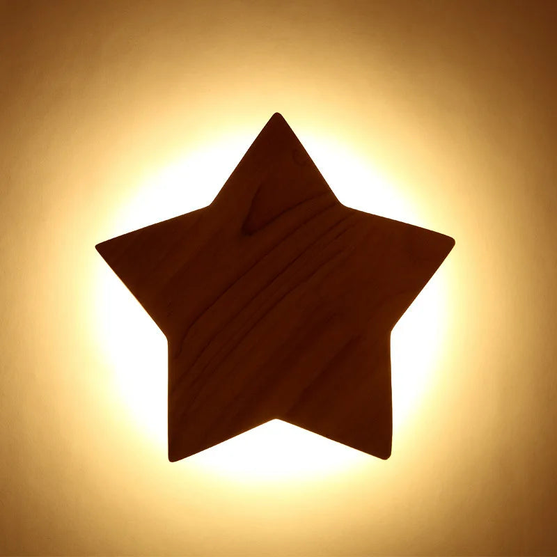 Applique murale LED étoile en bois - Design artistique asiatique modernisé