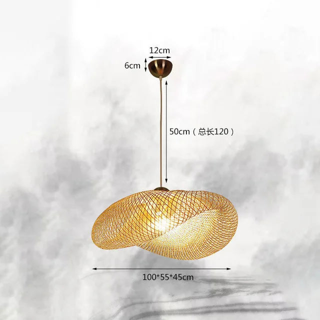 Suspension vintage en bambou et rotin fait main - Style Japonais