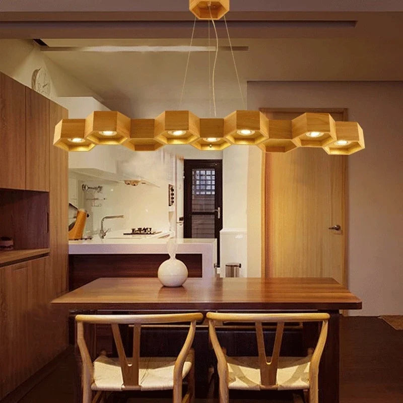 Plafonnier Led "Ruche de Lumière" en bois massif