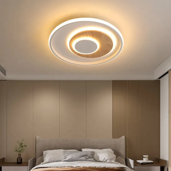 Plafonnier rond moderne en bois véritable avec LEDs décoratives - Éclat Naturel