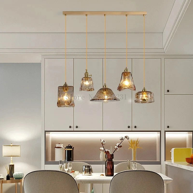 Lampe suspendue en laiton et verre LED de style nordique japonais.