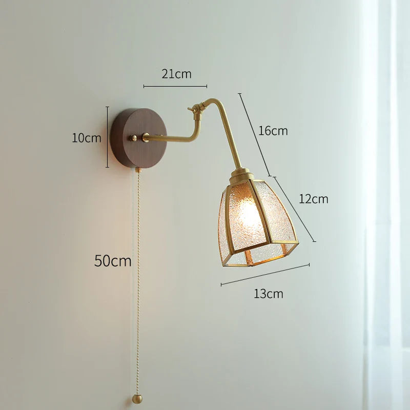 Applique murale rétro avec chaîne et base en bois