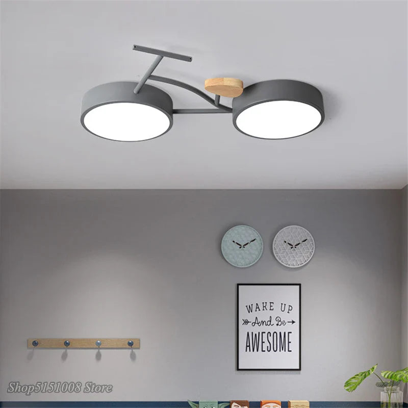Plafonnier LED Nordic 3 couleurs température vélo - Lampe enfant pour chambre de bébé en vert, blanc et gris