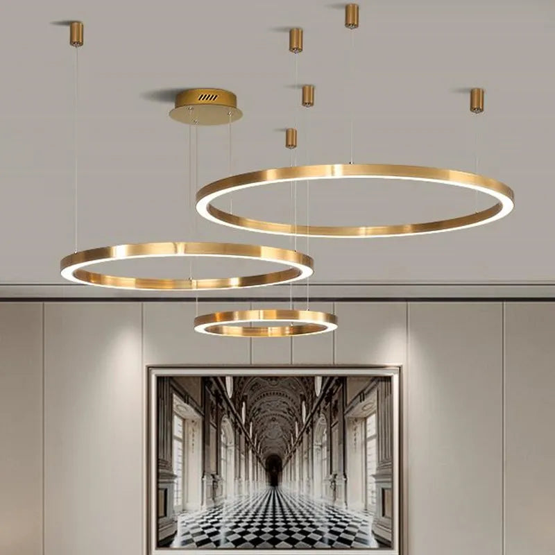 Lustre LED Moderne brossé avec Anneau Lumineux - Éclat Design