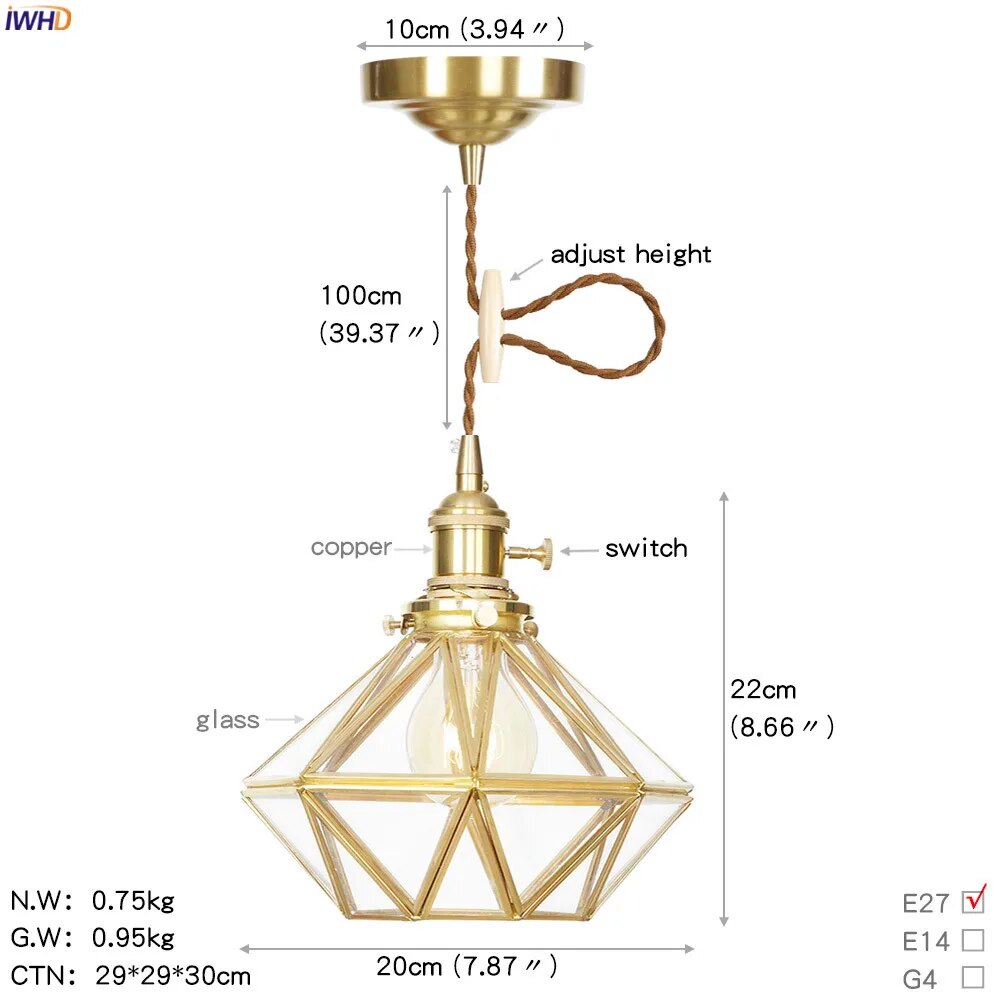 Suspension LED Cuivre Verre nordique moderniste