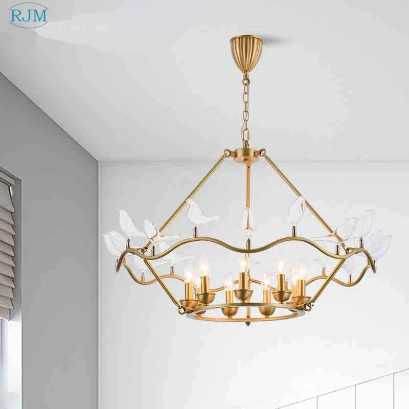 Lustre Nordique Postmoderne en Cuivre avec Design d'Oiseau Créatif - Collection Aviary