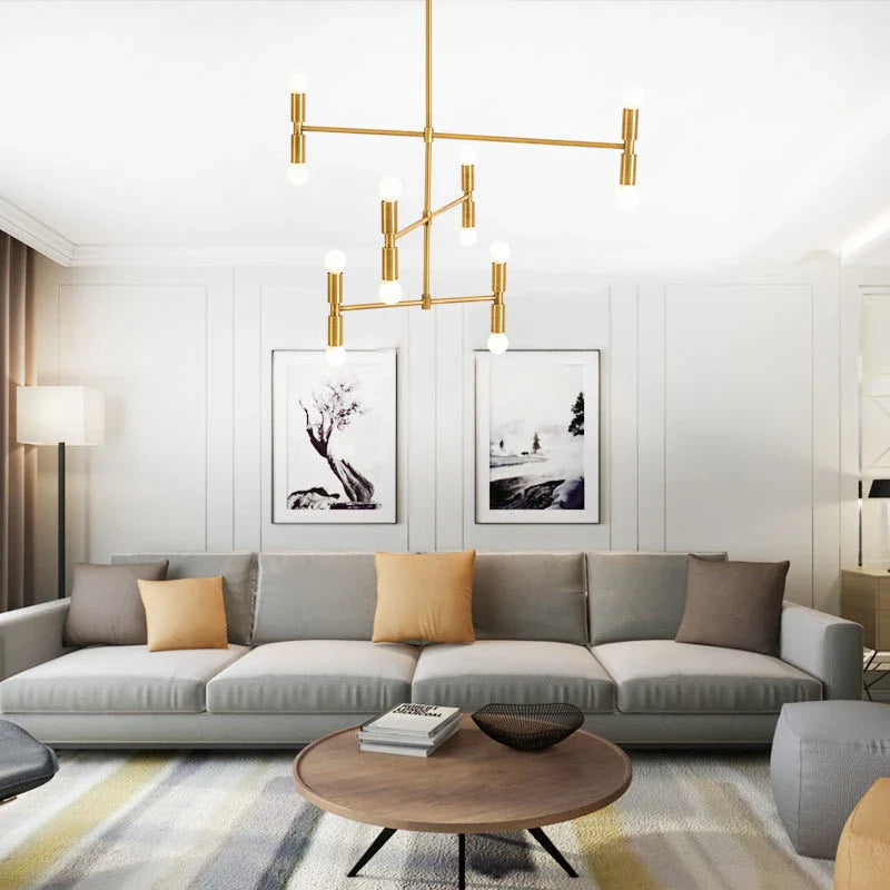 Lustre d'art post-moderne en fer - Luminaires créatifs en bambou LED - Idéal pour votre maison