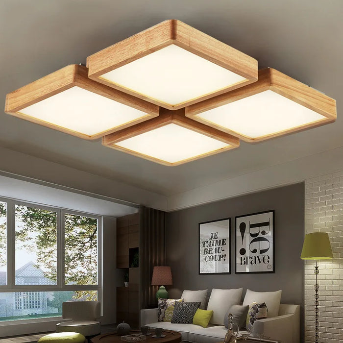 Plafonnier LED carré en bois naturel de style nordique