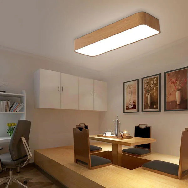 Plafonnier LED Carré Bois/Noir/Blanc - Bords Arrondis