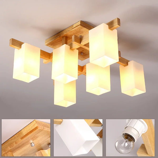Plafonnier Nordique Minimaliste en Bois Style Japonais avec LED