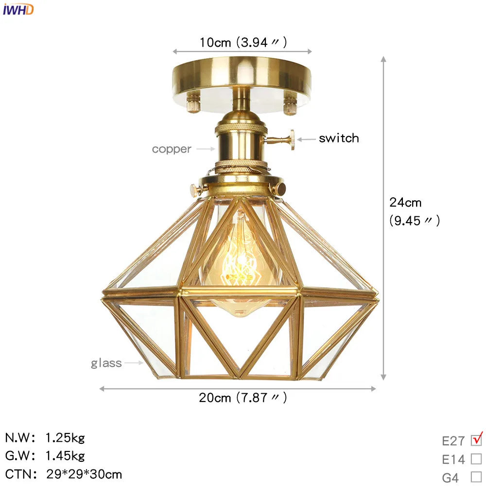 Plafonnier japonais nordique IWHD en cuivre avec boule de verre LED