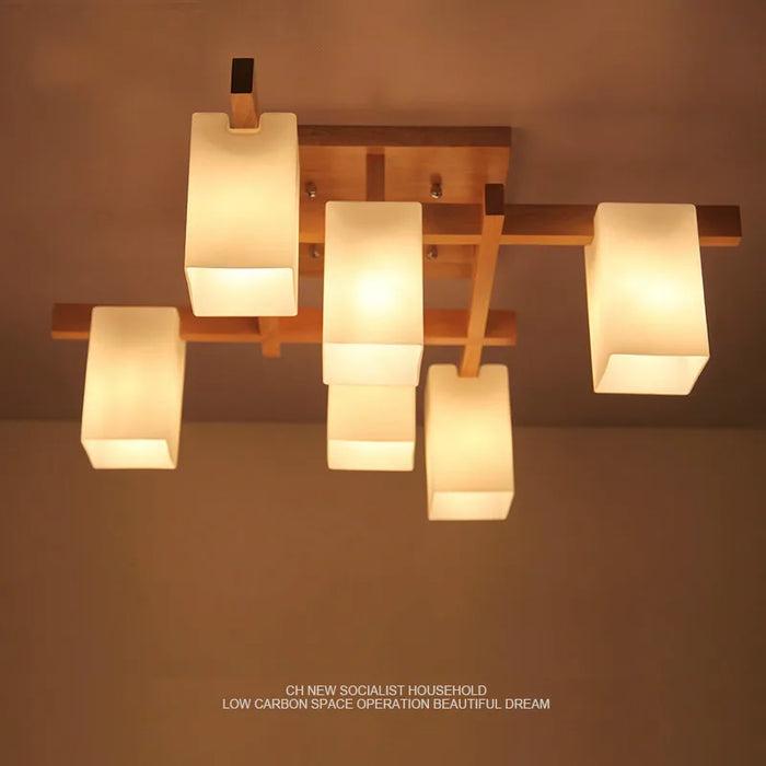 Plafonnier Nordique Minimaliste en Bois Style Japonais avec LED