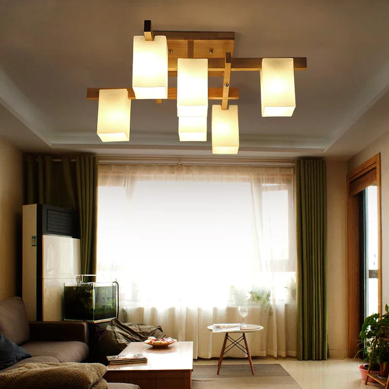 Plafonnier Nordique Minimaliste en Bois Style Japonais avec LED