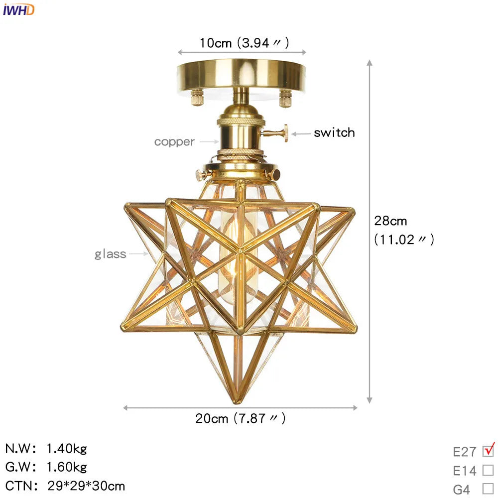 Plafonnier japonais nordique IWHD en cuivre avec boule de verre LED