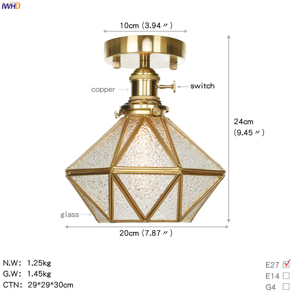 Plafonnier japonais nordique IWHD en cuivre avec boule de verre LED