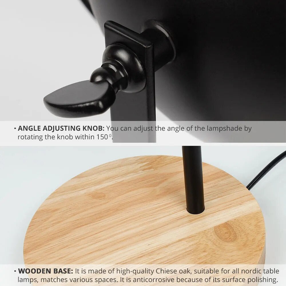 Lampe de table nordique en bois et métal à intensité réglable