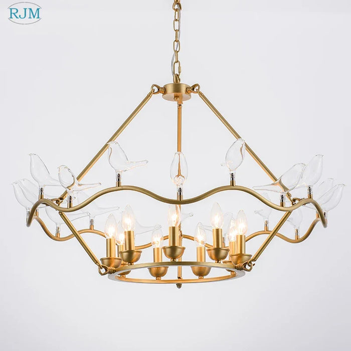 Lustre Nordique Postmoderne en Cuivre avec Design d'Oiseau Créatif - Collection Aviary