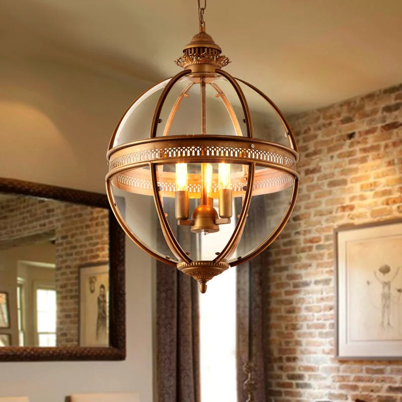 Suspension Vintage en Fer Forgé et Verre pour Bar Café - Élégance Intemporelle