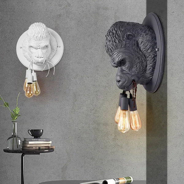 Applique murale nordique en résine de luxe Gorille avec éclairage LED modernisé