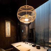 Suspension Lumières Vintage en Bambou Tressé LED pour Salon de Thé, Hôtel, Maison d'Hôtes et Restaurant