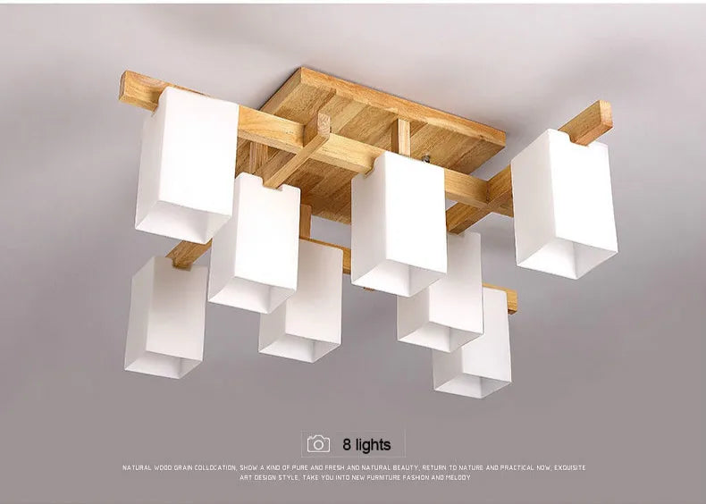 Plafonnier Nordique Minimaliste en Bois Style Japonais avec LED