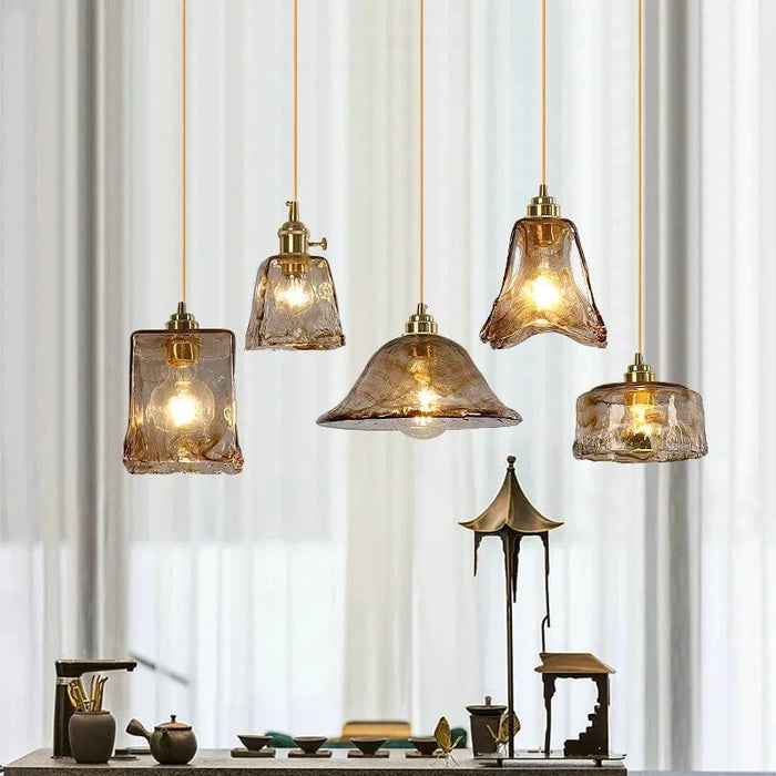Lampe suspendue en laiton et verre LED de style nordique japonais.