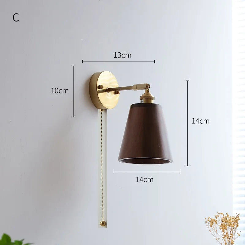 Applique murale nordique moderne en bois à led avec chaîne à tirer - Marque iwhd