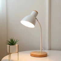 Lampe de table LED nordique en bois et fer avec protection oculaire