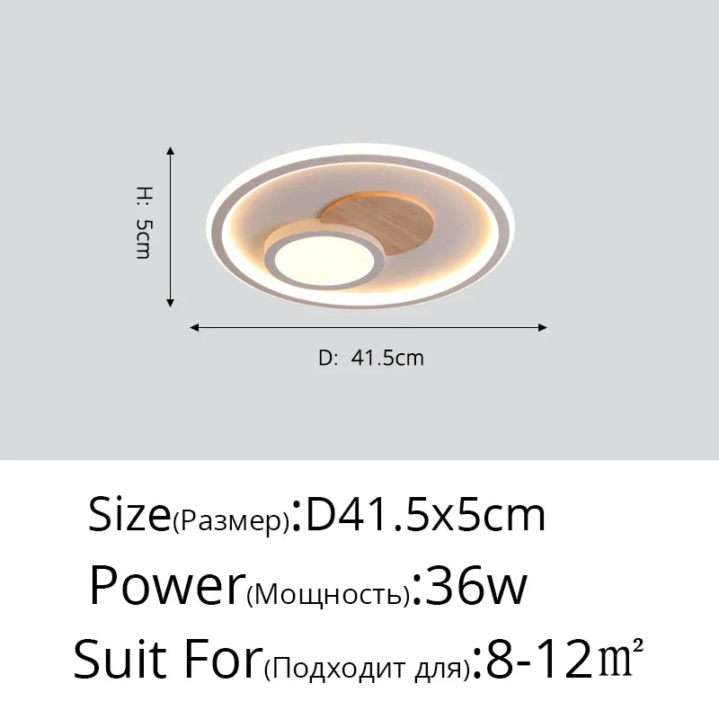 Plafonnier rond moderne en bois véritable avec LEDs décoratives - Éclat Naturel