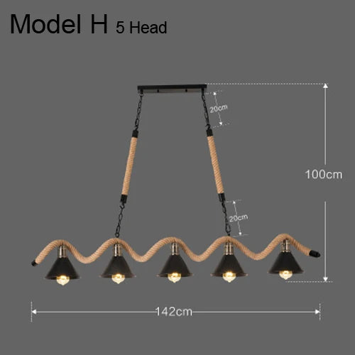Lustre vintage en corde de chanvre avec abat-jour en fer pour bars et cafés - Style Bohème Industriel