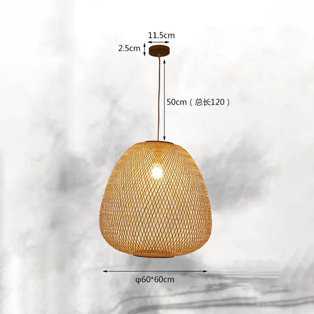 Suspension vintage en bambou et rotin fait main - Style Japonais