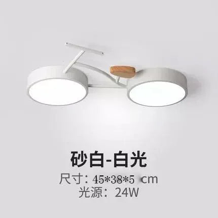 Plafonnier LED Nordic 3 couleurs température vélo - Lampe enfant pour chambre de bébé en vert, blanc et gris