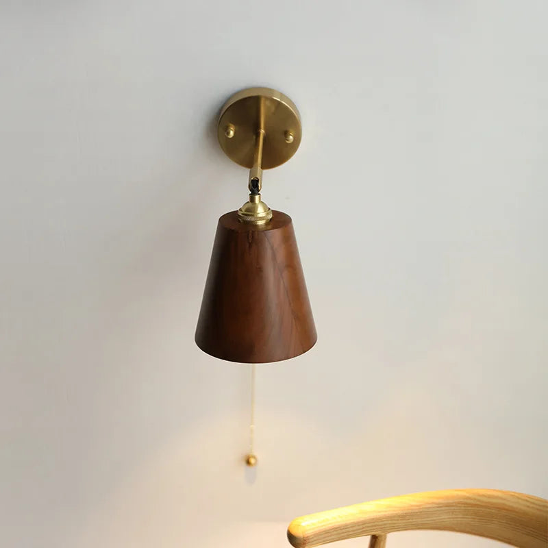 Applique murale nordique moderne en bois à led avec chaîne à tirer - Marque iwhd