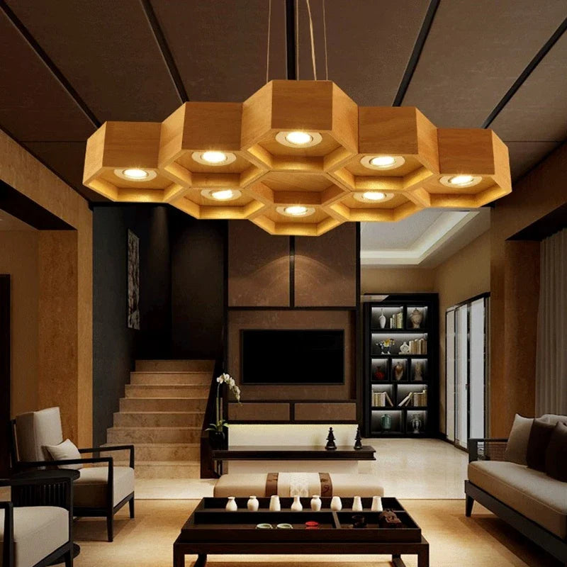 Plafonnier Led "Ruche de Lumière" en bois massif
