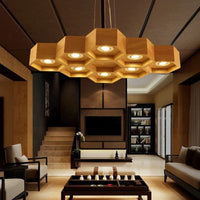 Plafonnier Led "Ruche de Lumière" en bois massif