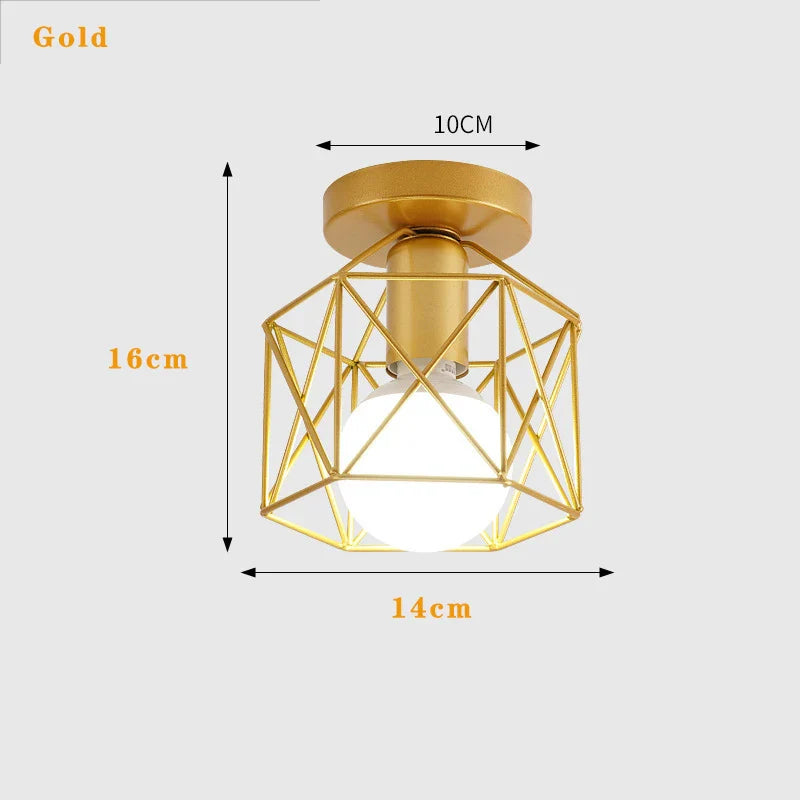 Plafonnier Rétro Doré à LED en Métal pour Balcon et Couloir
