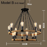 Lustre vintage en corde de chanvre avec abat-jour en fer pour bars et cafés - Style Bohème Industriel