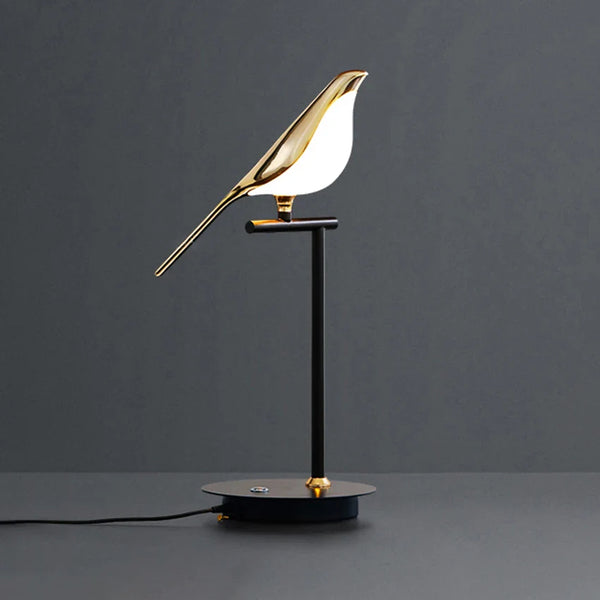 Design Lampe de Table LED Postmoderne en Placage Or Oiseau