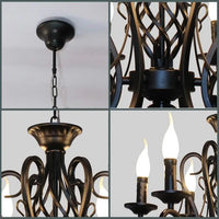 Lustre Vintage en Fer Forgé avec Bougeoirs Métalliques
