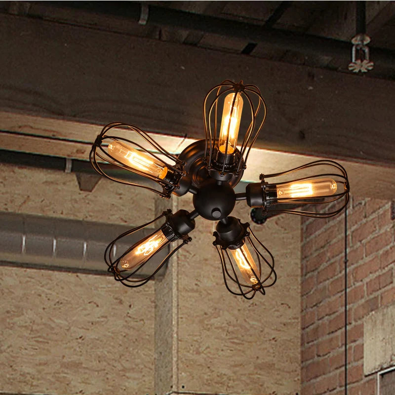Plafonnier Cage Vintage américain en fer forgé noir
