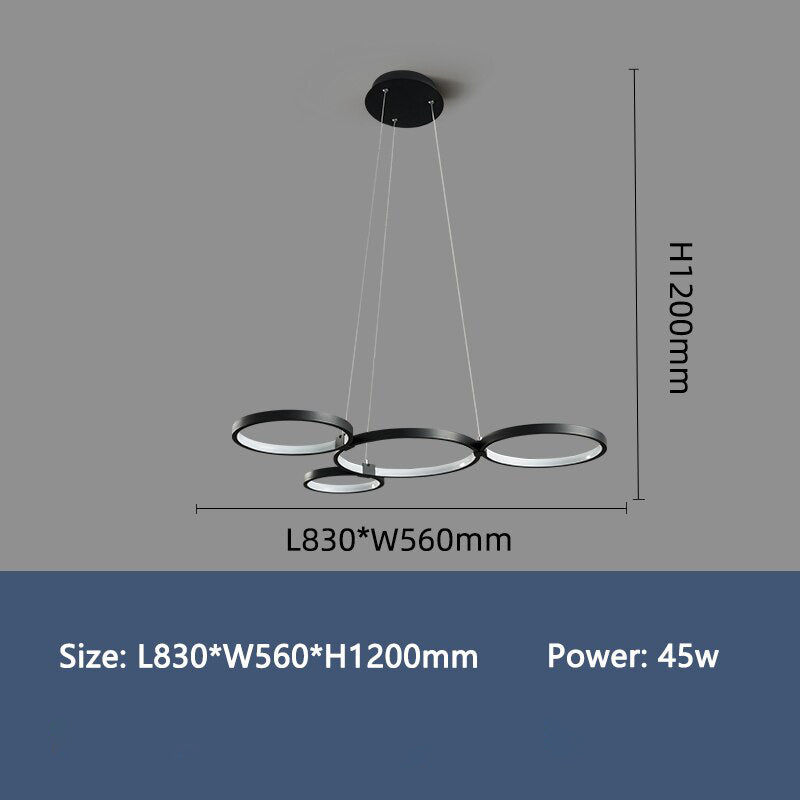 Lustre Hirva avec anneaux LED suspendus