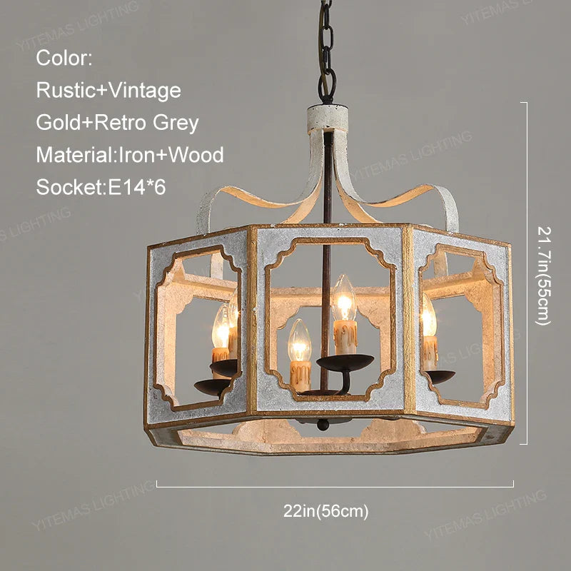 Loft Vintage Wood Lustre: Suspension Luminaire Gris pour Chambre, Salon & Cuisine