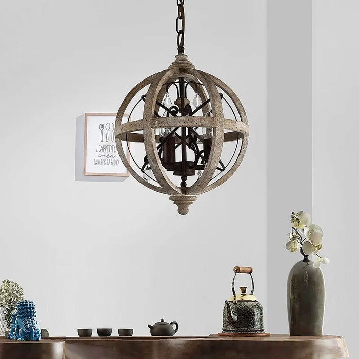 Lustre suspendu en bois massif rétro LED moderne Loft Suspension cristal