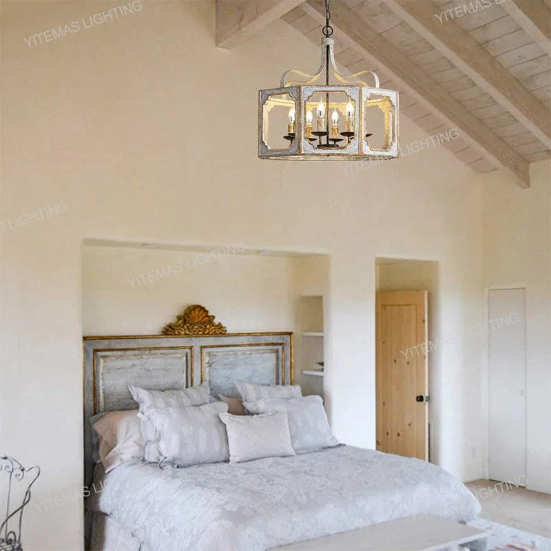 Loft Vintage Wood Lustre: Suspension Luminaire Gris pour Chambre, Salon & Cuisine