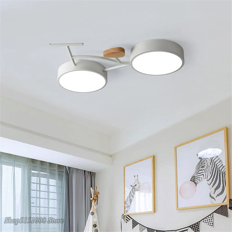 Plafonnier LED Nordic 3 couleurs température vélo - Lampe enfant pour chambre de bébé en vert, blanc et gris