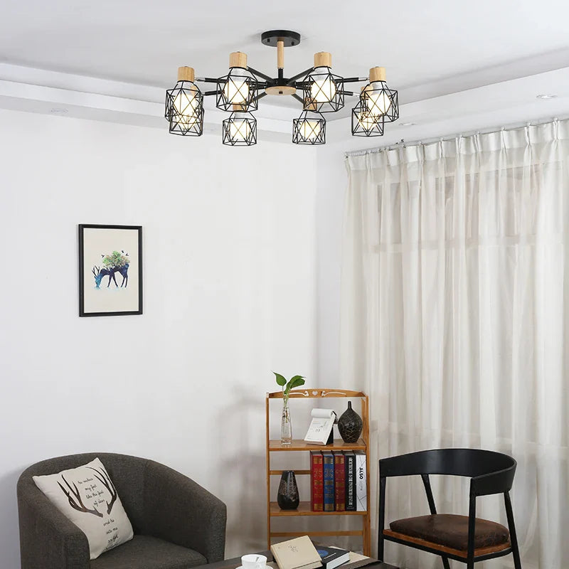 Plafonnier LED Vintage en bois noir pour salon chambre cuisine